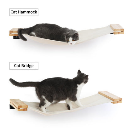 FUKUMARU Cat Wall Furniture, 34 x 13 inch Cats Hammock Shelves, Rubberwood Kitten Window Perch, Easy DIY Installation