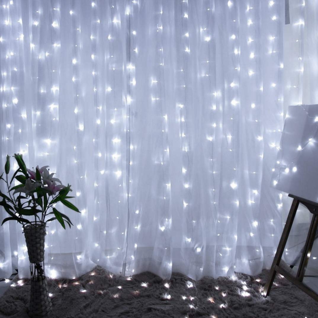 TORCHSTAR 9.8FT × 9.8FT Window Curtain Light, Extendable String Light Kit, Pure White, 8 Modes Outdoor Nativity Scenes for Party, Wedding, Restaurant, Festival, Hotel, Bar, Home, Patio, Garden