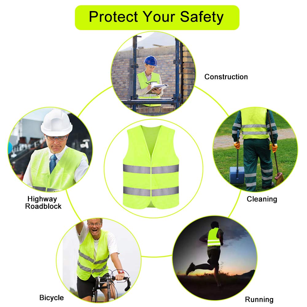 BUZIFU 4pcs Safety Reflective Vests, Yellow High Visibility Vest, to Improve Visibility at Night or in Low Light Conditions, for Running/Biking/Walking