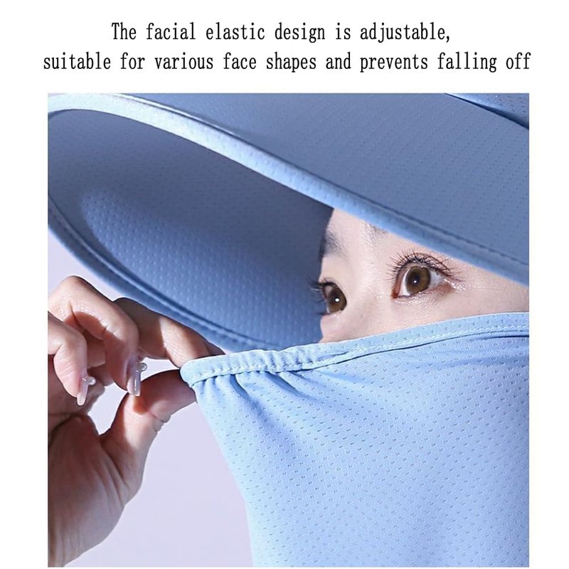 Outdoor UV Sun Protection Waterproof Breathable Face Neck Flap Cover Folding Sun Hat for Men/Women (Cotton Polyester, Sun Hat2-blue1)