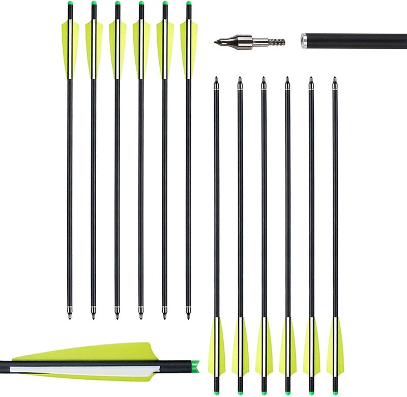 12-Pack Carbon Crossbow Bolts - 20 Inch Hunting Arrows with Removable Tips for Archery