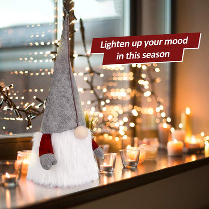 D-FantiX Gnome Christmas Tree Topper, 25 Inch Large Swedish Tomte Gnome Christmas Ornaments Santa Gnomes Plush Scandinavian Christmas Decorations Holiday Home Décor Grey