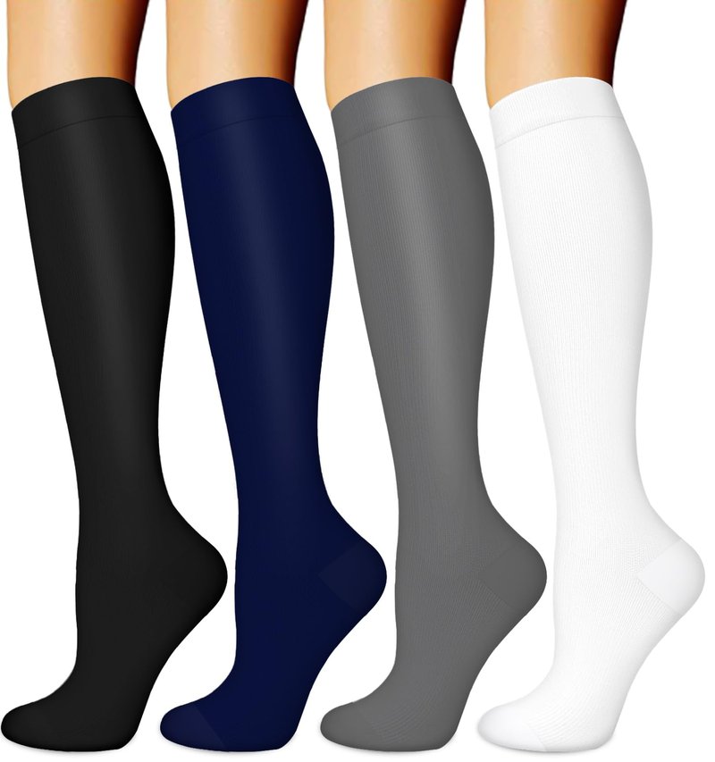 BLONGW Compression Socks for Women & Men Circulation (4 Pairs) 15-20 mmHg is Best Support for Nurses Running Hiking Travel,Large-X-Large