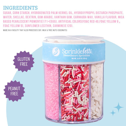Sweets Indeed Valentines Sprinkles 6-Cell Jar | Heart Sprinkles, Red White Pink Jimmies & Sanding Sugar | Baking & Decorating | 6.45 ounces