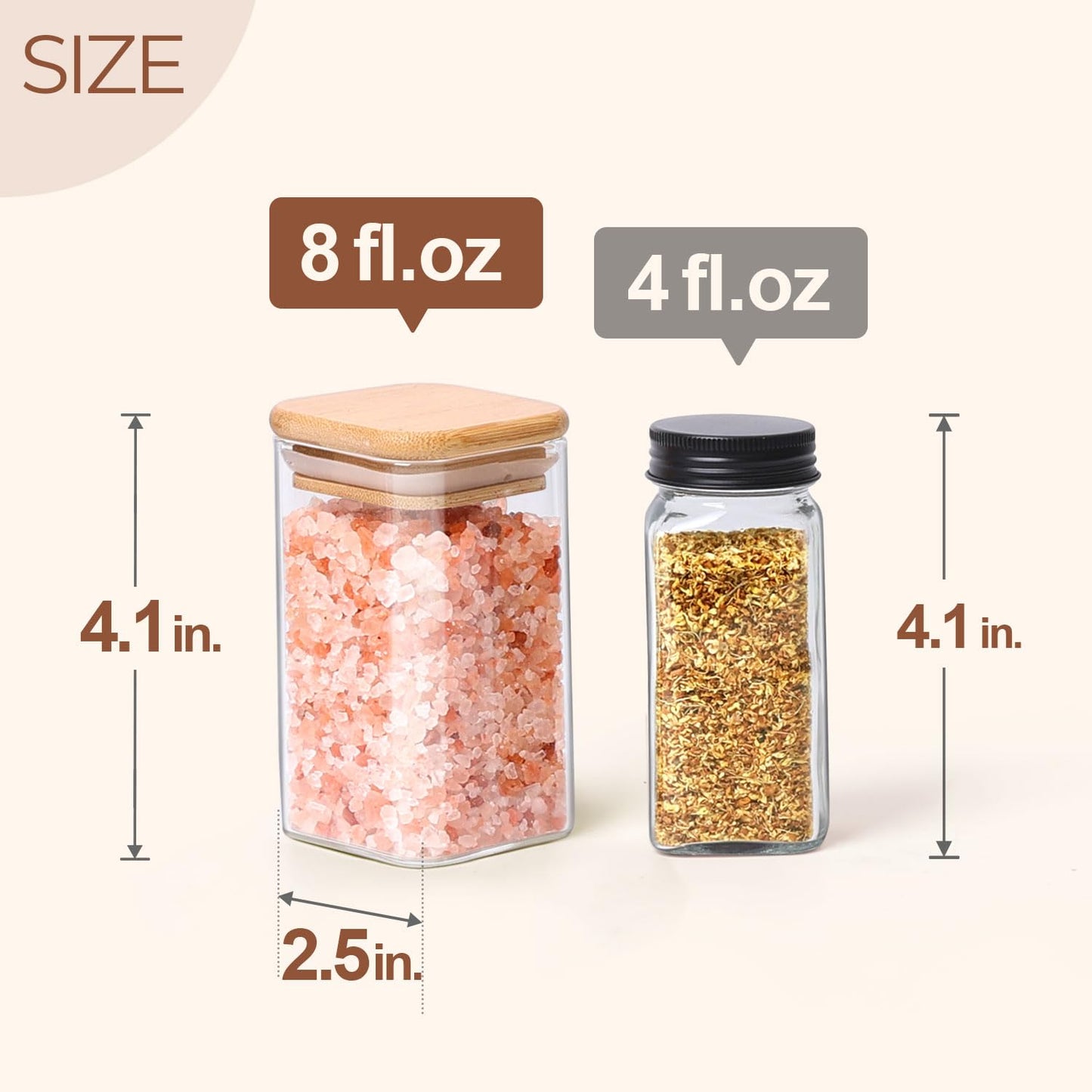 ComSaf 6Pcs 240ml Glass Spice Jars with Lids and Label, Glass Spice Bottle with Bamboo Lids Supplementary Set, Small Spice Container, Perfect for Ktichen Starter