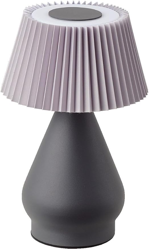 Modern Cordless Table Lamp Rechargeable, Portable LED Desk Lamp,Touch Control 3 Colors Stepless Dimming with Pleated Lampshade for Restaurant, Bedroom, Office,Outdoor Camping, Night Light (Gray)