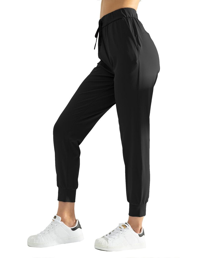 AJISAI Women's Joggers Pants with Pockets Drawstring Sweatpants for Running Workout Lounge Wear Black M