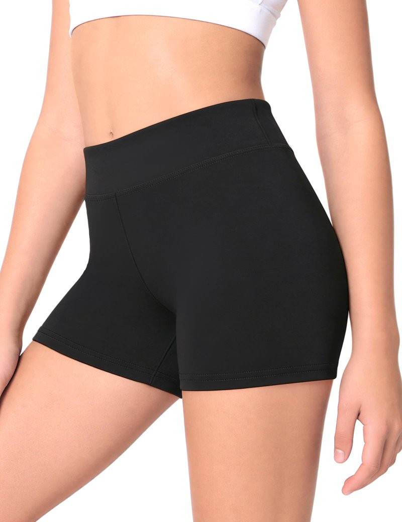 JOCMIC Girls Athletic Shorts Kids Dance High Waisted Yoga Short for Bike Gym Volleyball Running Black 9-10 Years