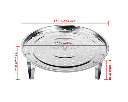 DS. DISTINCTIVE STYLE Steamer Rack 304 Stainless Steel Steaming Rack Steam Tray with Removable Legs for Instant Pressure Cooker Multi-functional Steamer Basket (Silver - 22cm)
