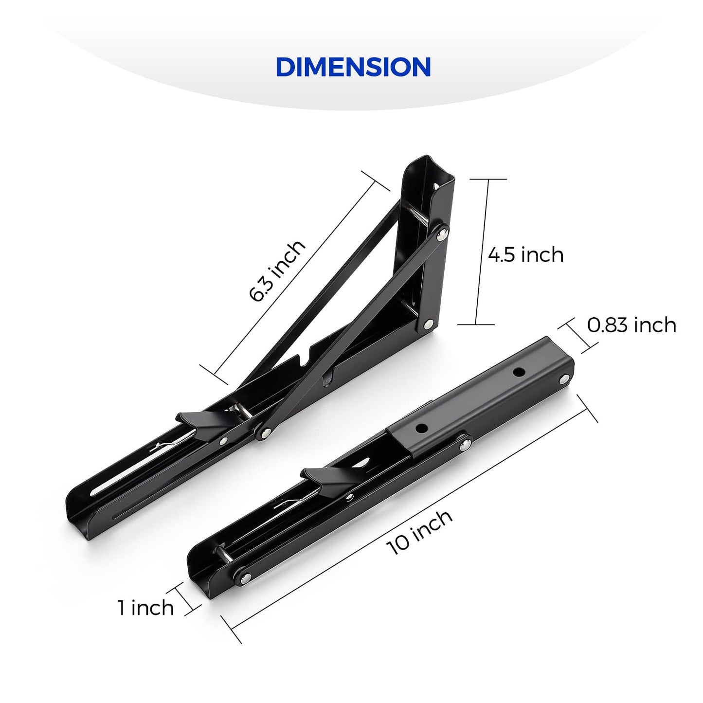 Ravinte 10 Inch Folding Shelf Brackets - Matte Black Collapsible Heavy Duty Brackets for Table Bench - Space Saving, 2 Pack ﻿
