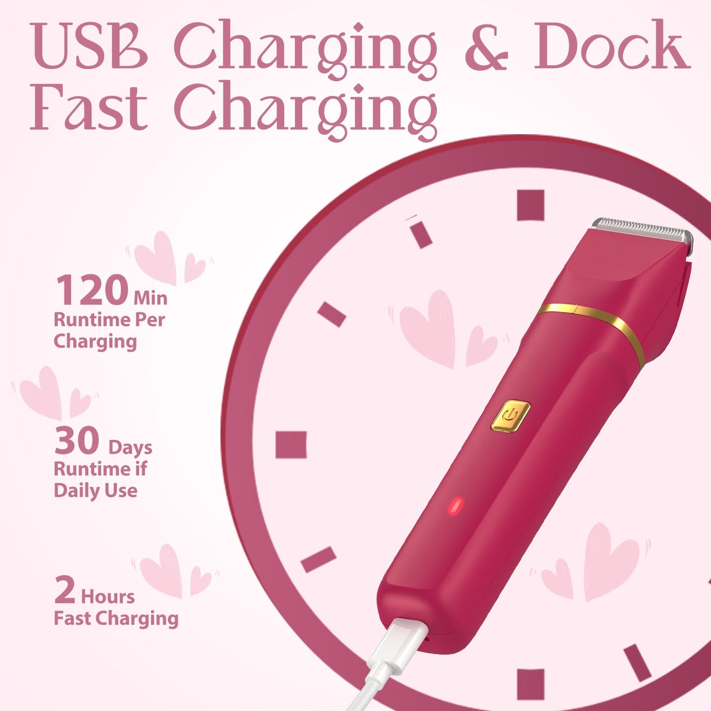 Bikini Trimmer for Women - Painless Electric Razors for Silk Skin,Cordless Body Shaver for Trip,Replaceable Lady Facial Razor, IPX7 Waterproof&Easy Cleaning, Ceramic Blade, USB Charge Dock Pink