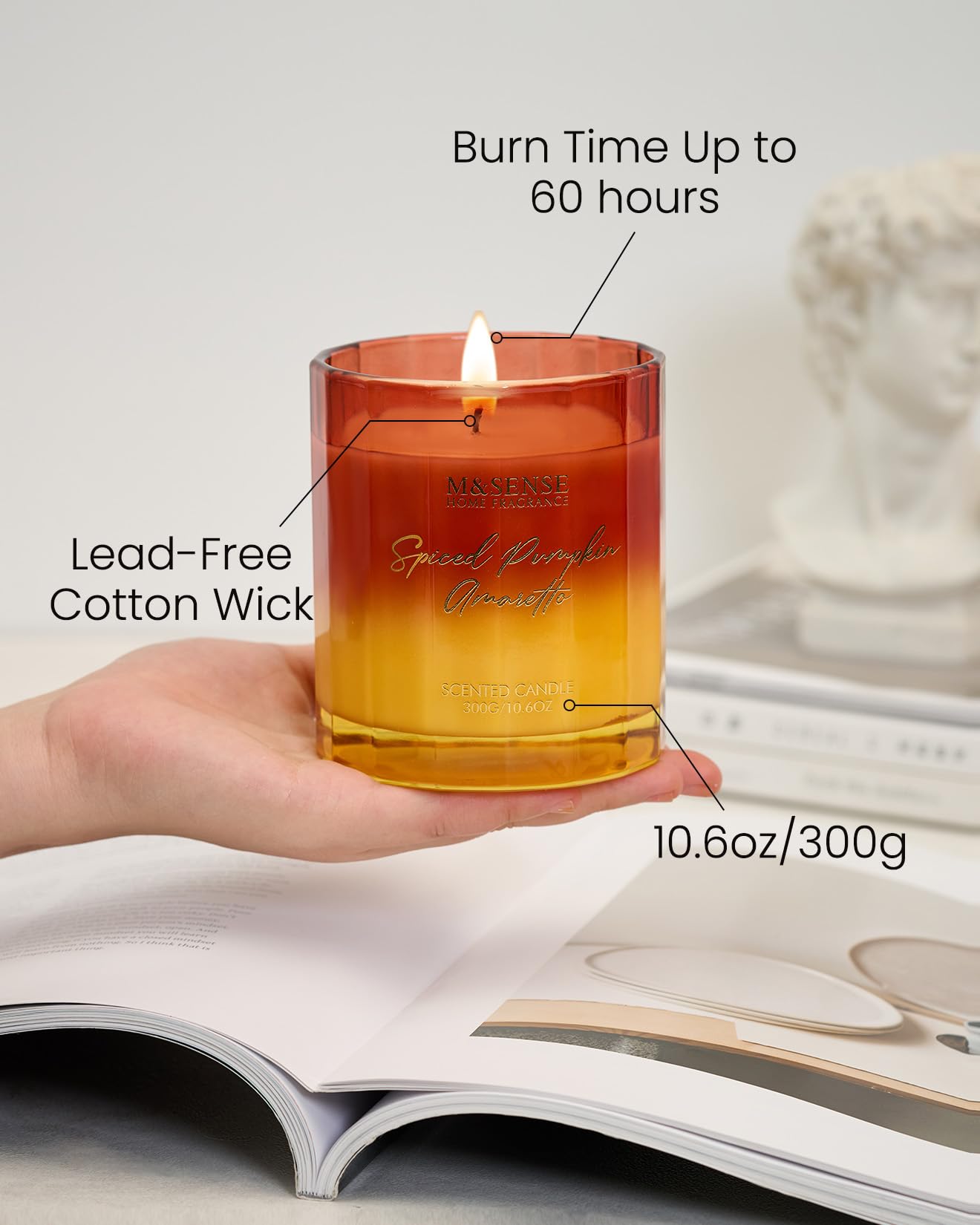 M&SENSE Spiced Pumpkin Soy Scented Candles Natural Non Toxic, 10.6oz 60 Hours Long Lasting Slow Burning Fall Scent Unique Luxury Candle Gifts Halloween Home Decor for Women Men
