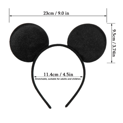 CHuangQi Mouse Ears Headband (Set of 2), Solid Black Ears for Boy & Girl Birthday Party, Party Favors