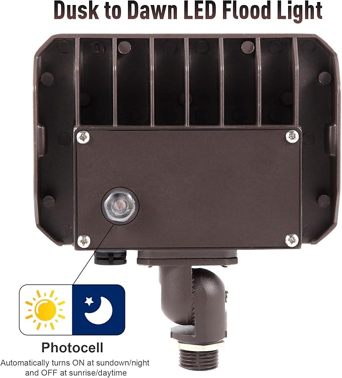 60W LED Flood Light with Knuckle, Outdoor Flood Light Dusk to Dawn Photocell 5000K 7800lm AC100-277V Equivalent 600W, ETL Waterproof Wall Mount LED Security Light for Yard Entrance Garden