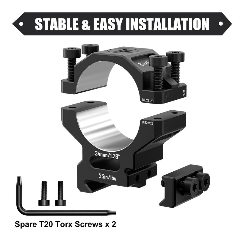 DISCOVERYOPT Precision Scope Rings, Precision Lapped Riflescope Mounts for Picatinny Rails (34mm-1.26 inches)