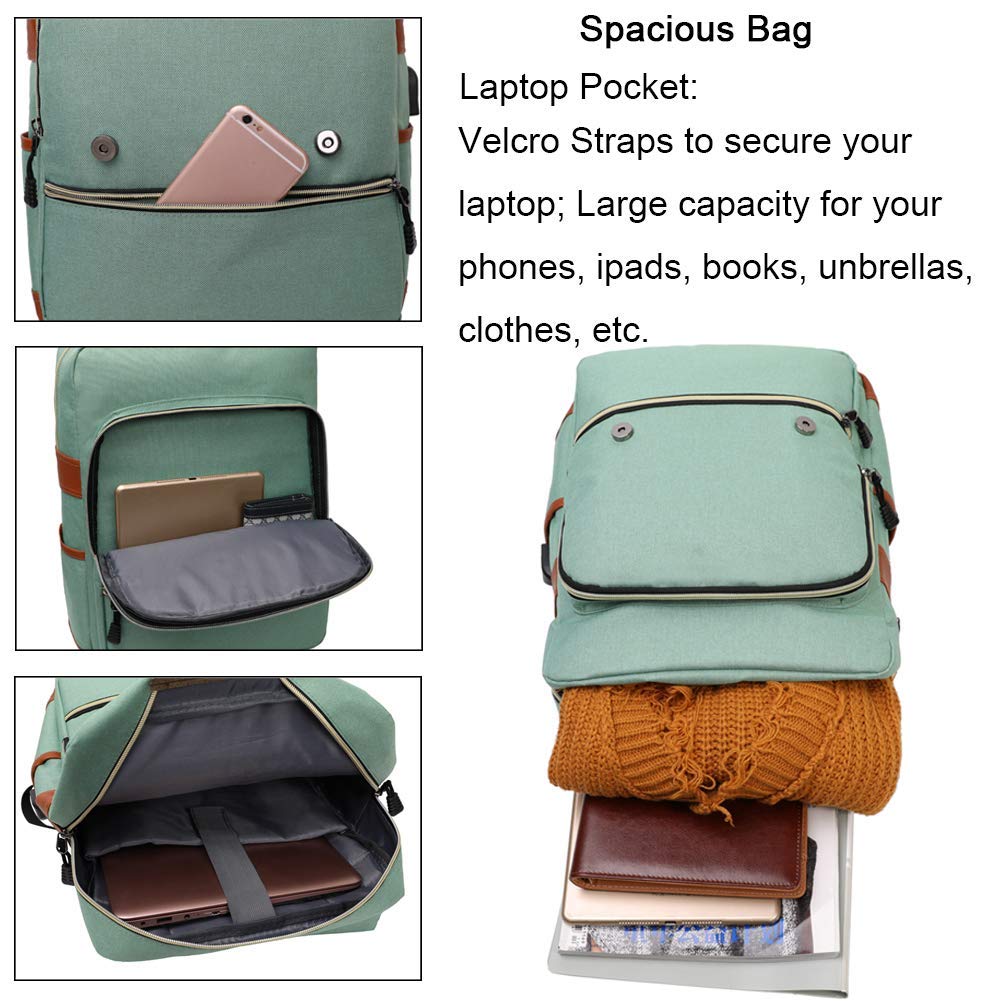 Ronyes College Bag Fits up to 15.6’’ Laptop Casual Rucksack Waterproof Business Travel School Backpack Daypacks with USB Unisex(LightGreen)