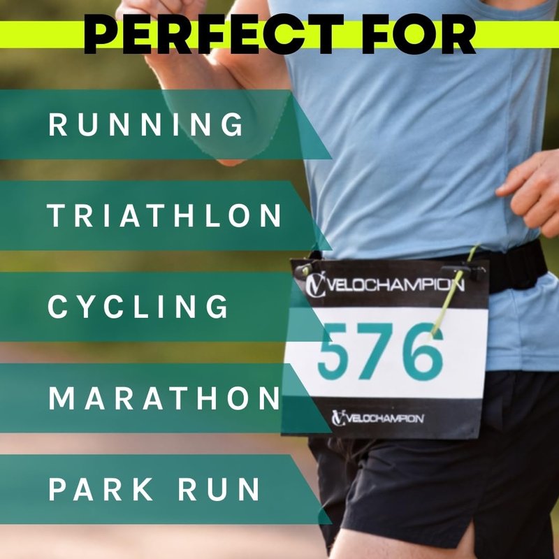 VeloChampion Lightweight Running Belt Waist Pack for Men Women - Elasticated Stretch Fit Race Number Holder - No Pins - 3 Sizes - Run. Triathlon. Cycle. Marathon. Jogging (1, Medium)