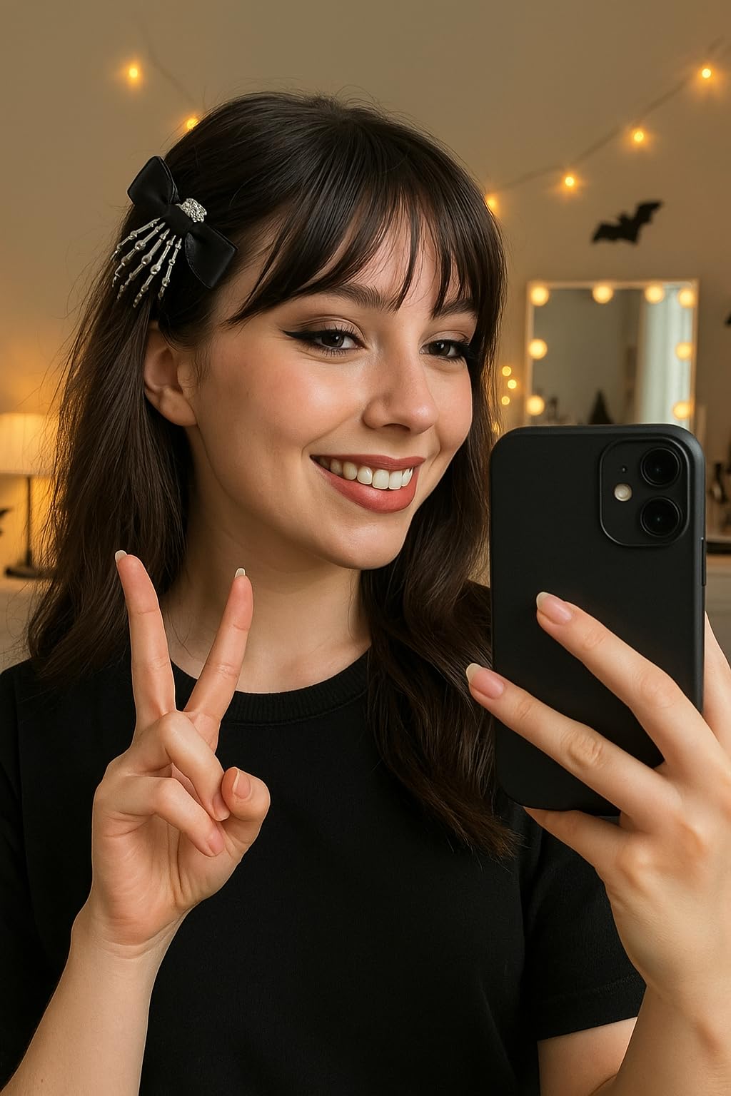 Utavu 2Pcs Skeleton Hand Hair Clips with Bowknot - Cute Skull Claw Hairpins for Girls, Party Cosplay