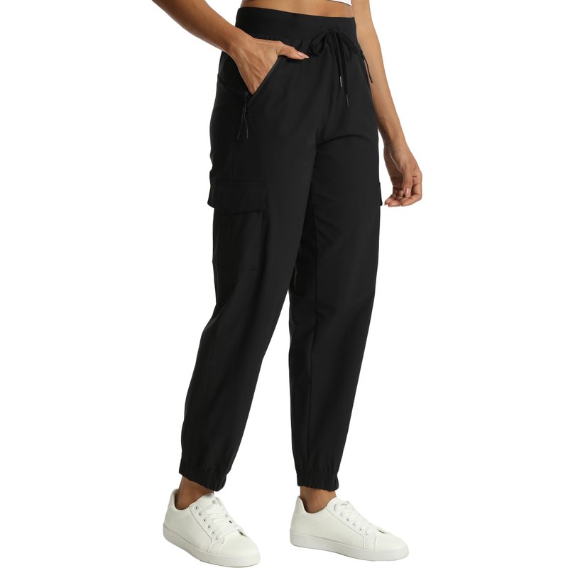 Rrosseyz Women's Cargo Pants with Pockets-Lightweight Quick Dry Water Resistant Hiking Pants for Travel Casual Athletic and Outdoor(Dark Black,L)