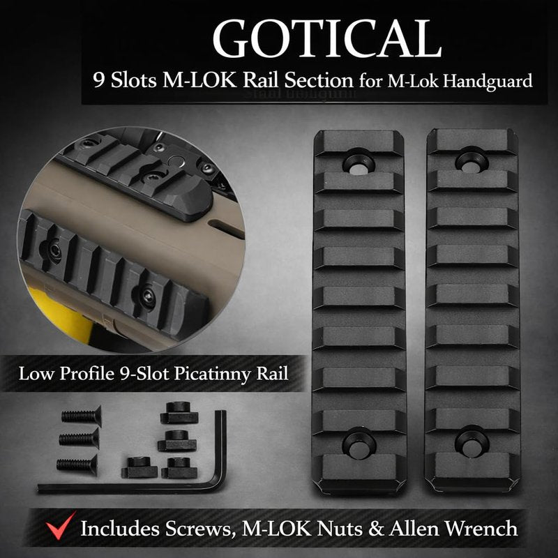 Gotical Multi Slots Mlok to Picatinny Rail Adapter | Set of 9 Slot Ar Picatinny Rail System