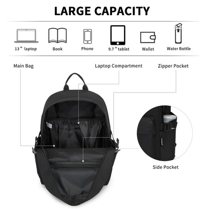Kono School Backpack Casual Daypack School Bags for Girls Boys Bookbag Lightweight Travel Rucksack Work Bag for Men Women (Black)