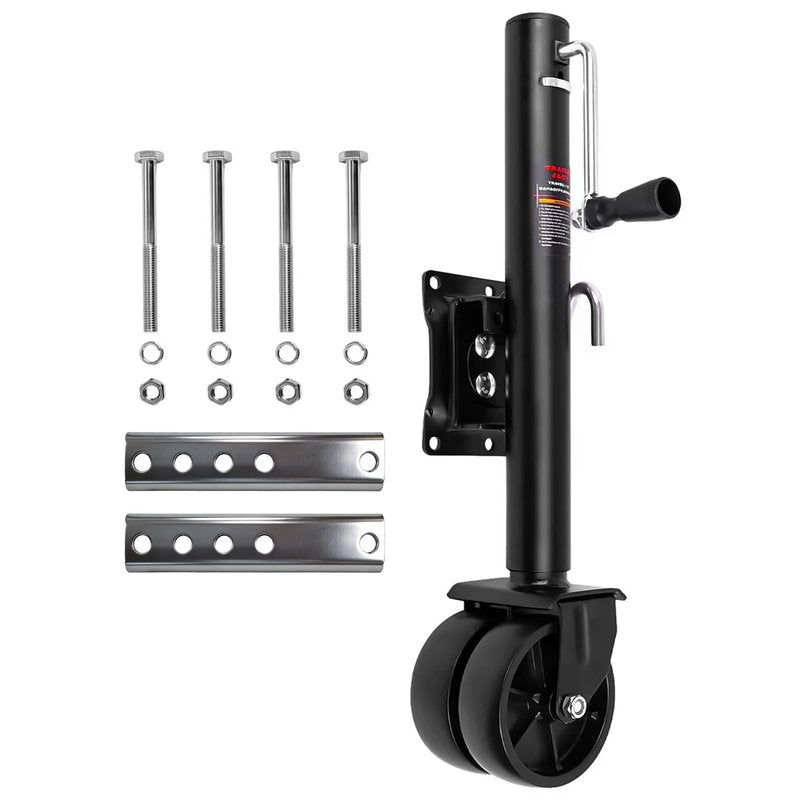 2000 lbs Trailer Jack with Wheel, with Bolt-on Mounting Hardware, 12 Inch Lift, Capacity Swivel Boat Trailer Jack with Dual Wheel 6 Inch Swing Back RV Camper