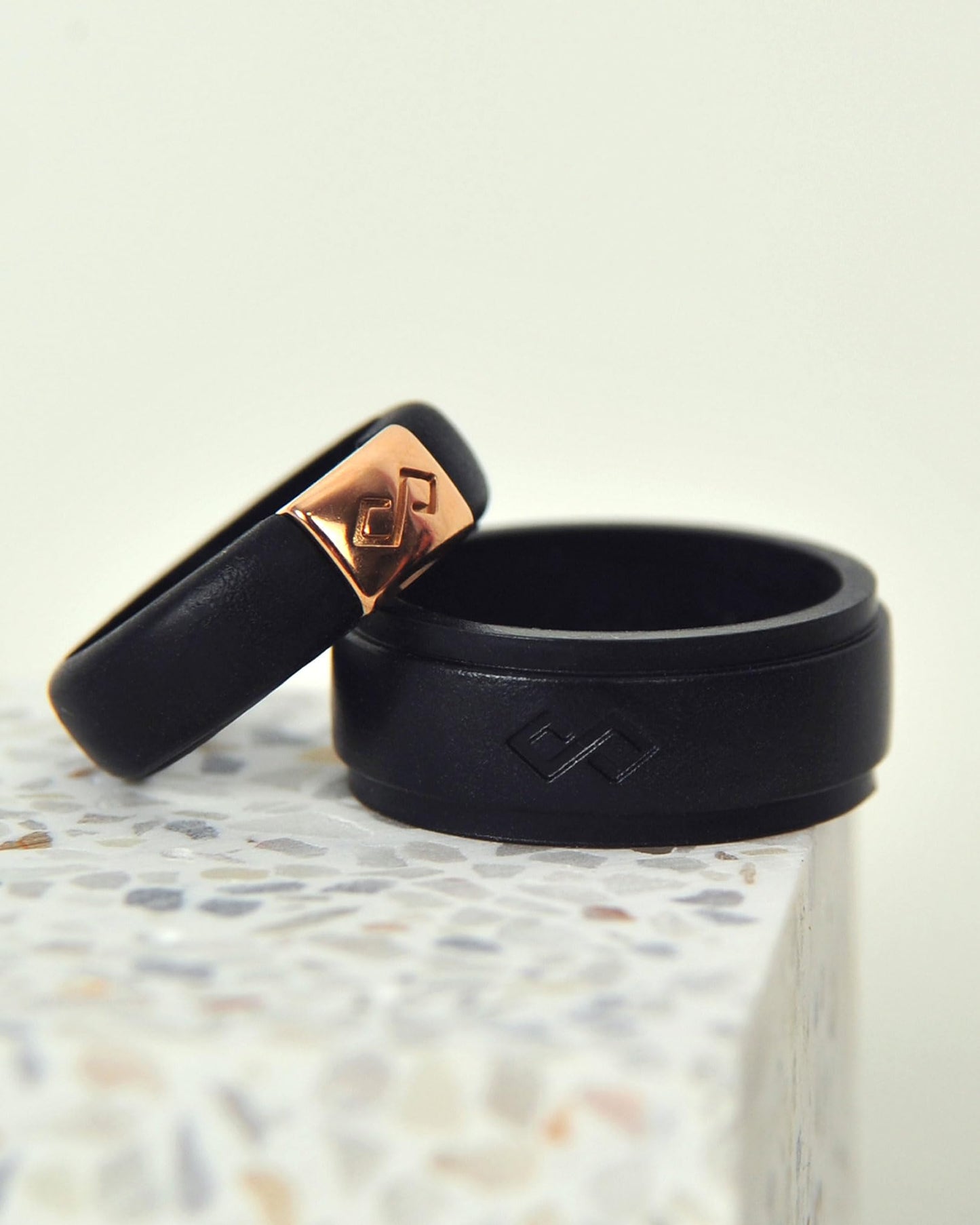 Rinfit Matching Silicone Rings for Couples - Silicone Wedding Bands Sets for Him and Her - MetalInfinity & Infinity Patented Design - Black & Black - Women 8 & Men 11