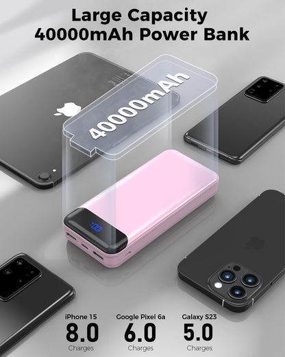 Portable Charger Power Bank 40000mAh Powerbank PD 30W and QC 4.0 Fast Charging External Battery Pack with USB-C LED 3 Outputs & 2 Inputs Portable Charging for iPhone 15 14 13 pro, Samsung