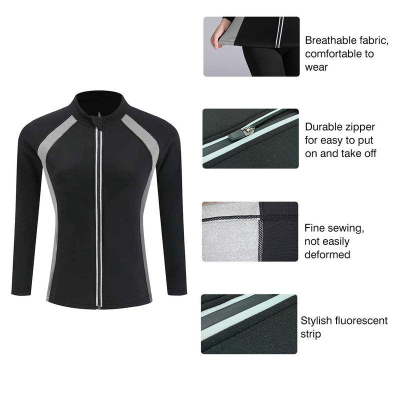 Women Sauna Suit Workout Jacket Hot Sweat Shirt Body Shaper Waist Trainer Fitness Top Long Sleeve Neoprene Zipper
