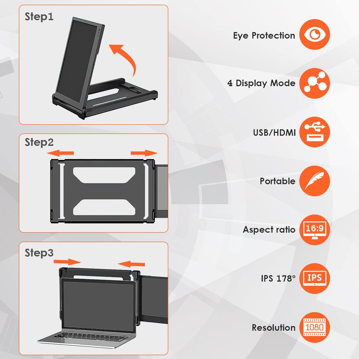 KEFEYA Laptop Screen Extender, 14.2" Portable Triple Monitor for Laptop with Full HD IPS Display, Monitor Extender Compatible with Mac, Windows, Chrome, Fits 13-17 Inch Laptops
