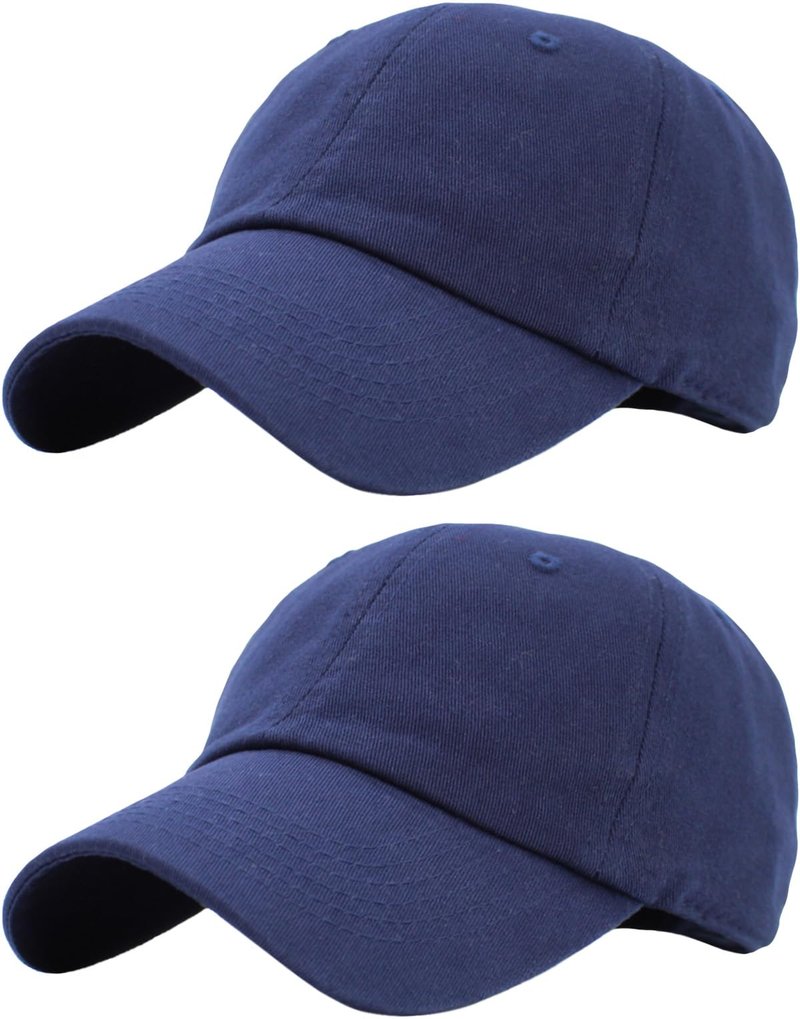 KBETHOS Classic Cotton Dad Hat Bundle Adjustable Unconstructed Plain Cap (One Size, Navy + Navy (2 Pack))