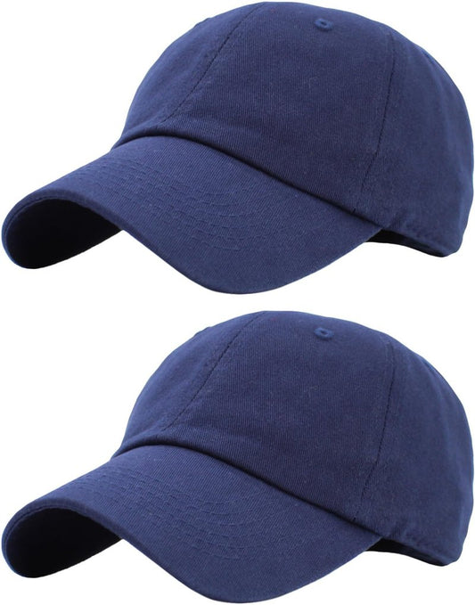 KBETHOS Classic Cotton Dad Hat Bundle Adjustable Unconstructed Plain Cap (One Size, Navy + Navy (2 Pack))