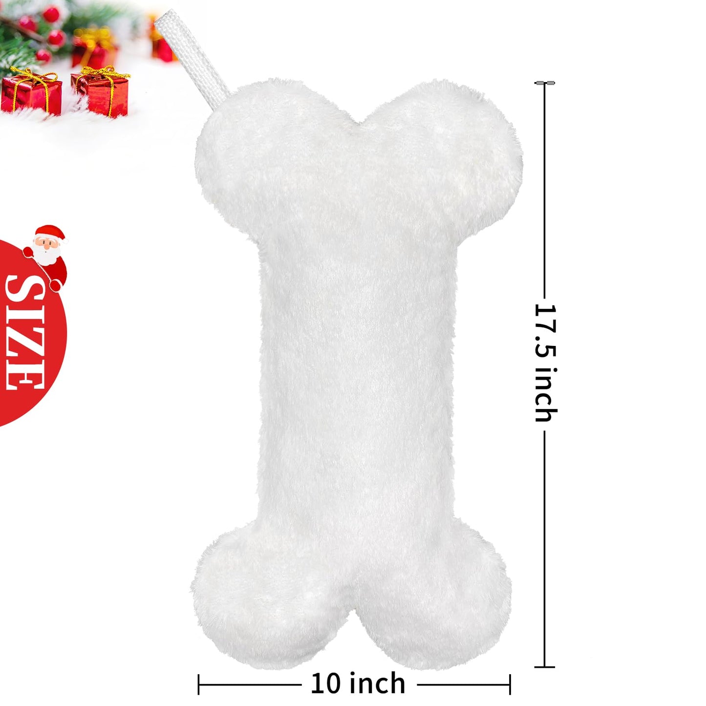 Malier Dog Christmas Stocking, Xmas Luxury Faux Fur Large Bone Shape Hanging with Silver & Gold Snowflakes Sequin Decorations Pets Christmas Dog Stockings for Dogs Cats Pets (Whith)