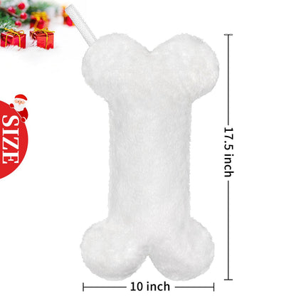 Malier Dog Christmas Stocking, Xmas Luxury Faux Fur Large Bone Shape Hanging with Silver & Gold Snowflakes Sequin Decorations Pets Christmas Dog Stockings for Dogs Cats Pets (Whith)