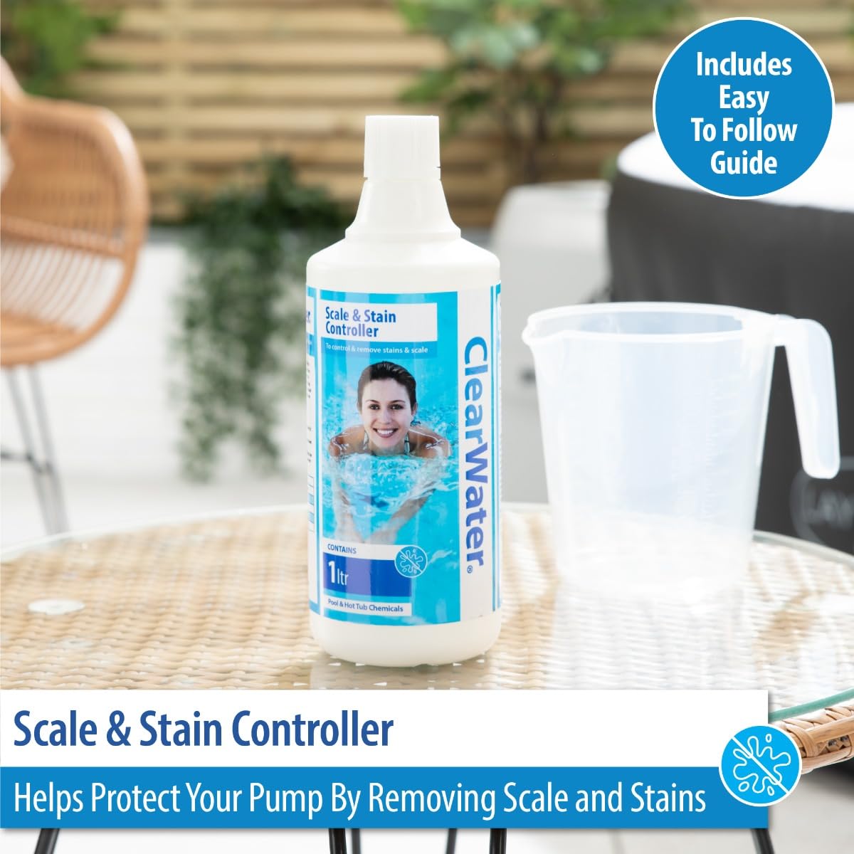 Clearwater Scale and Stain Controller Treatment for Filter Pumps, Hot Tubs, Spas and Pools, 1 Litre, White