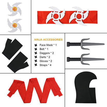 Aomig Kids Halloween Fancy Dress Costume with Ninja Accessories, Warrior Muscle Costume for Boys Girls, Luxury Role Play Outfit for Halloween Cosplay Theme Party (M)