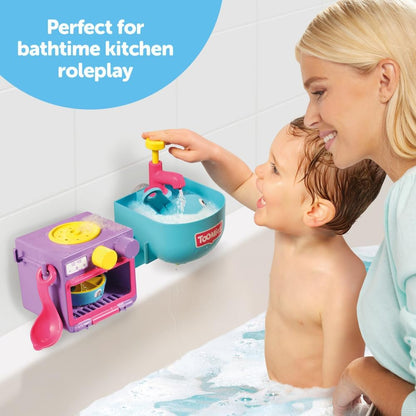 Toomies E73264 Bubble & Bake Bathtime, Bath Toddlers, Kitchen Themed Bubble Making Toy, 2 in 1 Set, Kids Water Play Suitable for 18 M & 2 3 & 4 Year Old Boys & Girls, Multicoloured, 21 X 28 X 15 cm