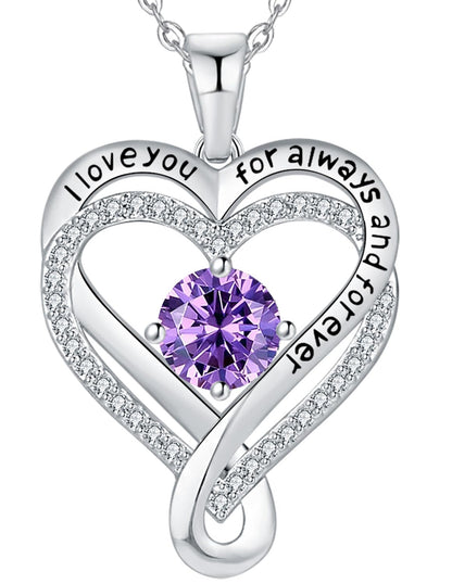 Jewelry for Women Wife Infinity Heart Birthstone I Love You Necklace S925 Anniversary Women Necklaces for Her Wife Birthday Gift Ideas, Birthday Present for Girlfriend Mom Daughter Sterling Silver