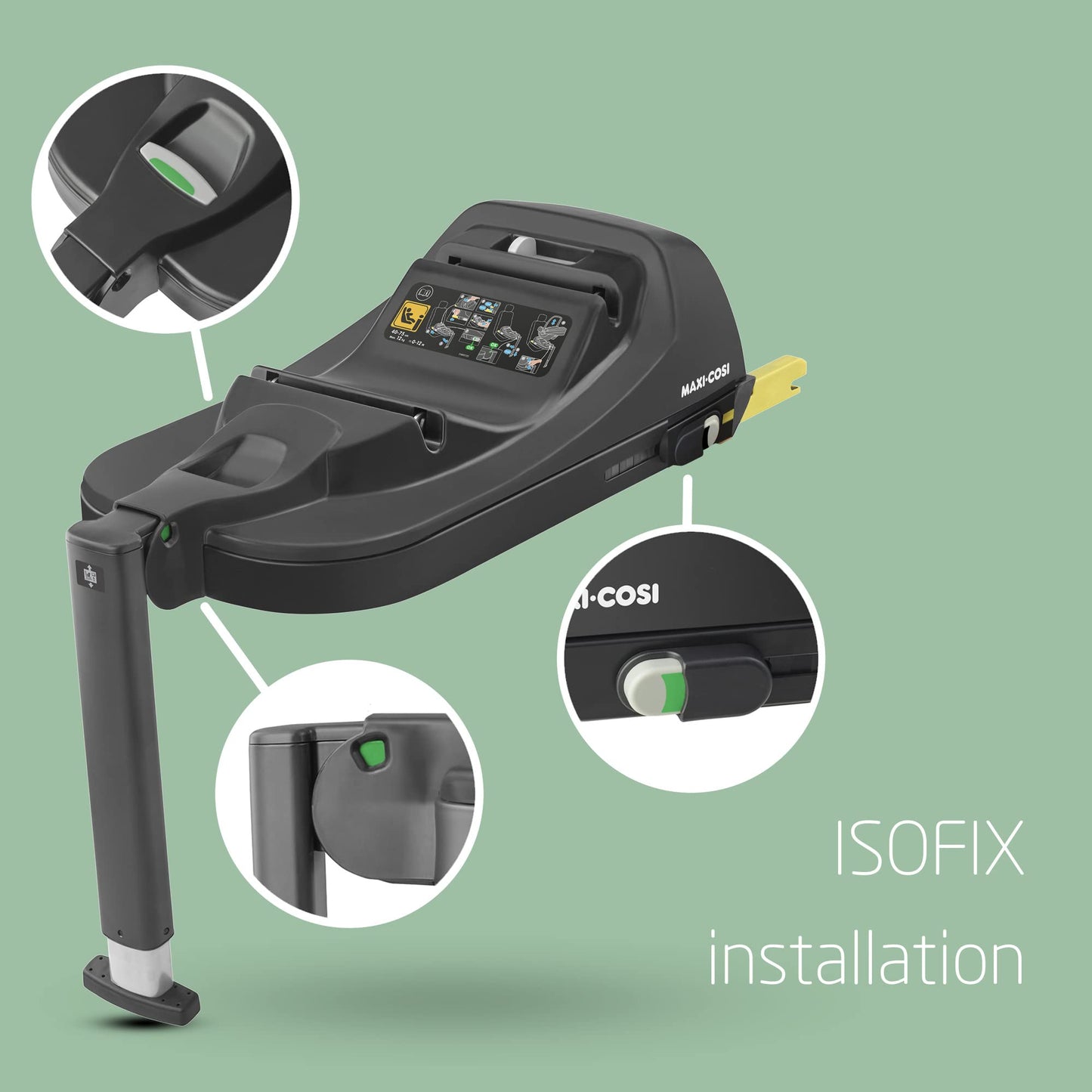 Maxi-Cosi CabrioFix i-Size Car Seat Base, 40-75 cm, 0-12 kg, ISOFIX Car Seat Base, Installation Feedback, Click & Go, Compatible with the Maxi-Cosi CabrioFix i-Size Baby Car Seat