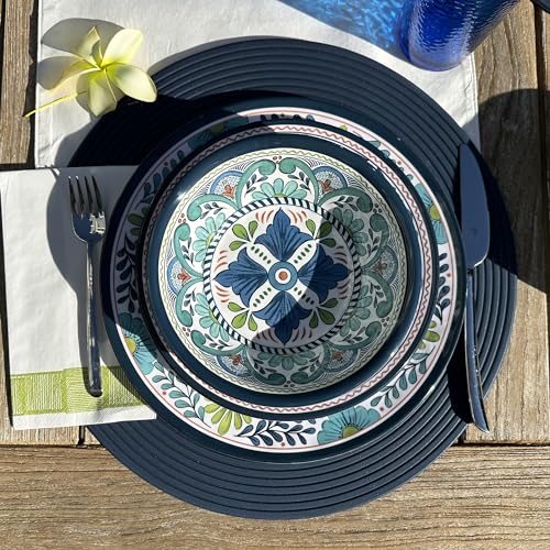 Certified International Talavera 11" Melamine Dinner Plates Feature Vibrant Blue, Green, and Floral Patterns. They are Durable, Lightweight, and Perfect for Indoor and Outdoor Dining, Service for 6.