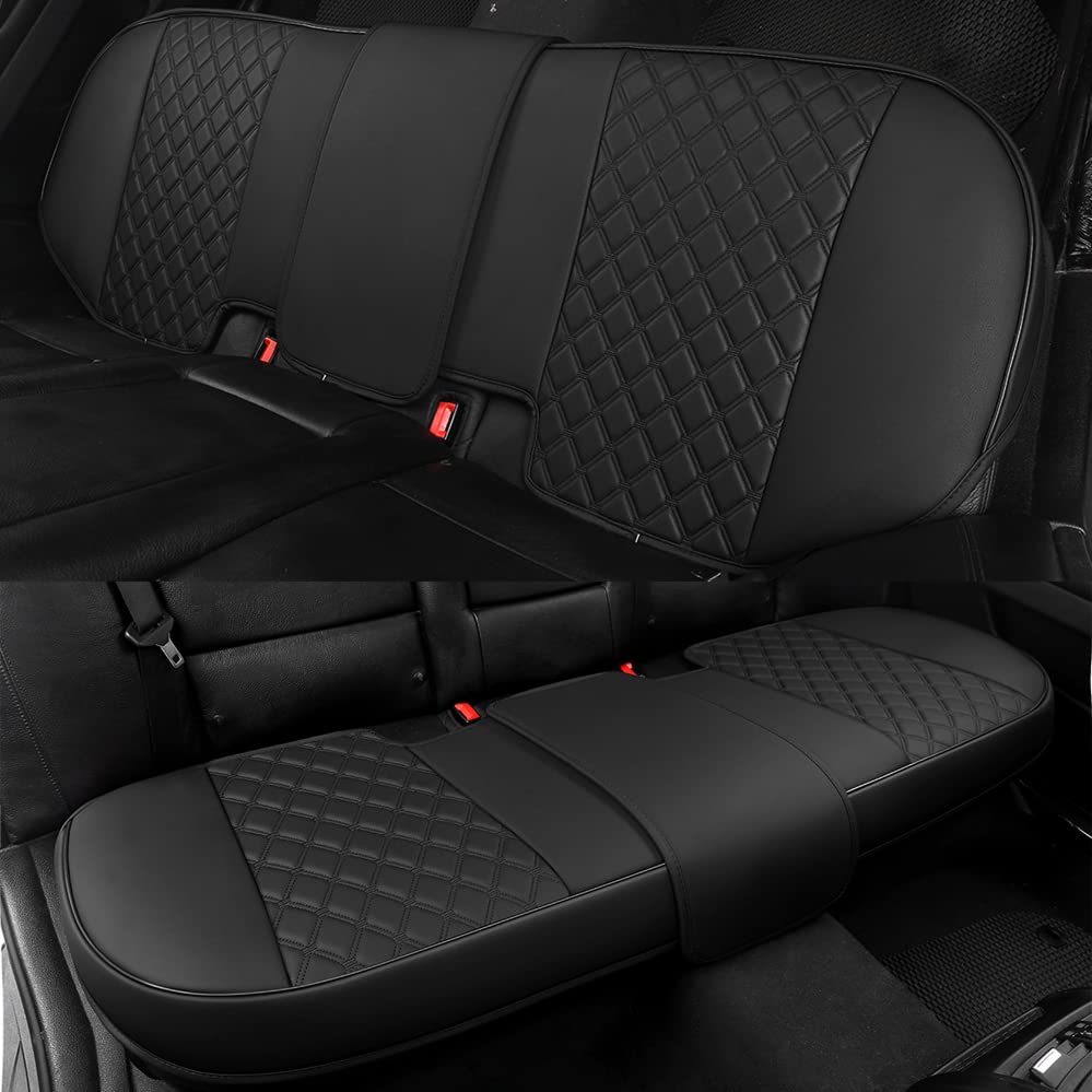 Black Panther PU Leather Rear Bench Car Seat Cover Protector Fits 90% of 4-dr Vehicles for Seat Bottom Only (Not for Pickup Truck and Large SUV), Diamond-Quilted - Black