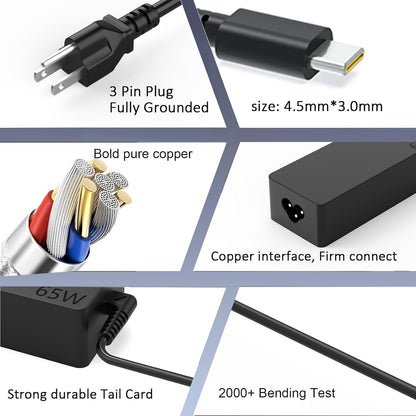 DECSZDY Replacement for 65W Lenovo Laptop Charger USB C ;Compatible with Lenovo ThinkPad T480s T580s T490 E480 E580 Chromebook C330 S330 100e 300e 500e,Yoga C930 C940 720 Power Supply Adapter Cord