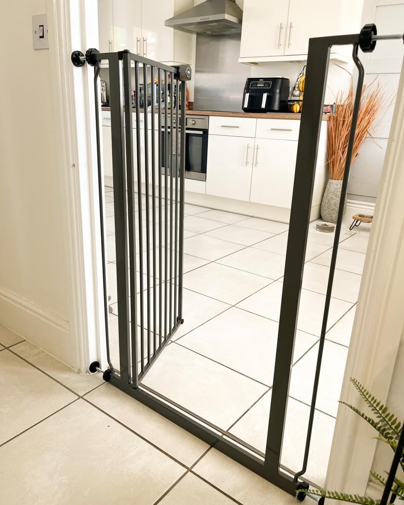 Bettacare Child and Pet Gate, 75cm - 83cm, Slate Grey, Extra Tall Gate 104cm in Height, Pressure Fit Stair Gate, Baby Gate and Suitable for Dog Gate or Pet Barrier, Easy Installation