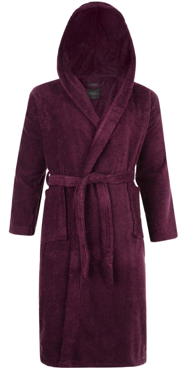 Adore Home 100% Cotton Terry Towelling Hooded Shawl Collar Bathrobe Large,Aubergine