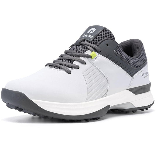 FitVille Wide Men's Golf Shoes Waterproof, Professional Outdoor Spiked Golf Shoes for Men with Arch Support(Misty Gray, 10 Wide)