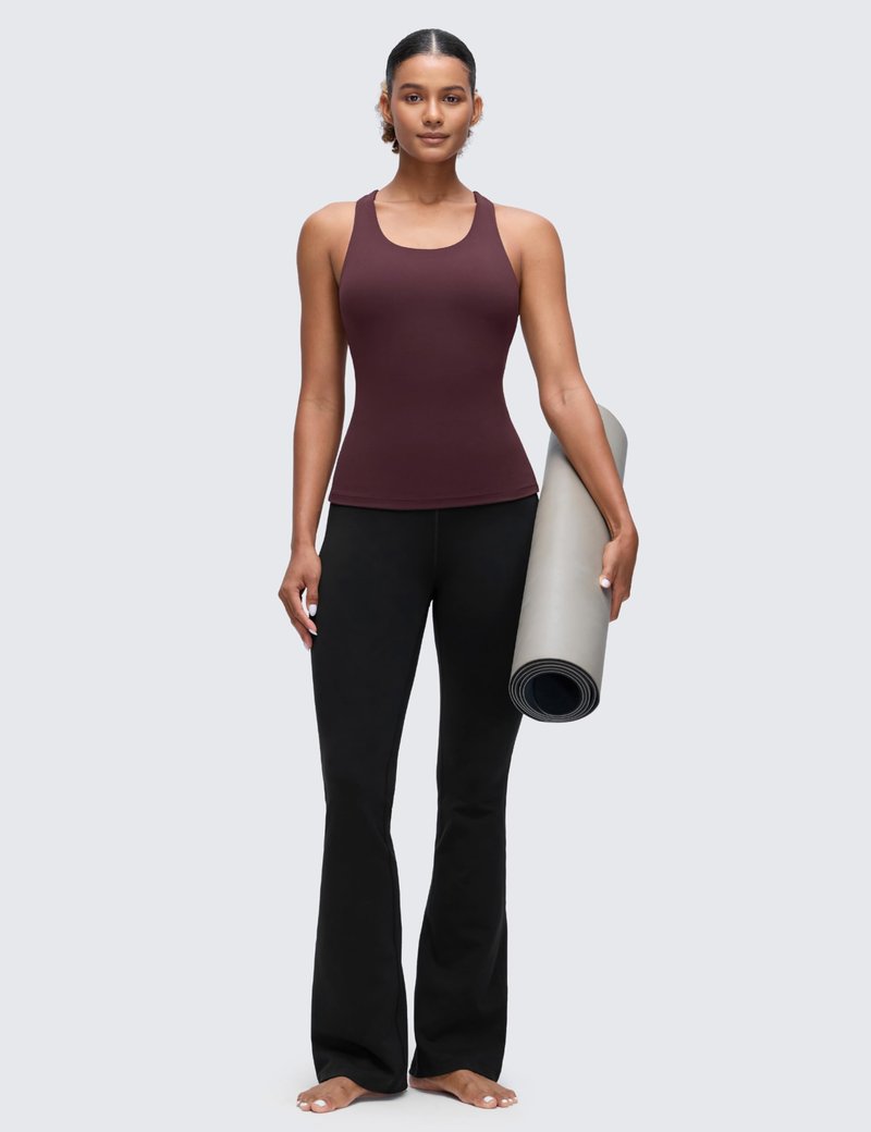 CRZ YOGA Butterluxe Workout Racerback Tank Tops for Women - Padded Athletic Spandex Yoga Shirts with Built in Bra Ripe Plum X-Small