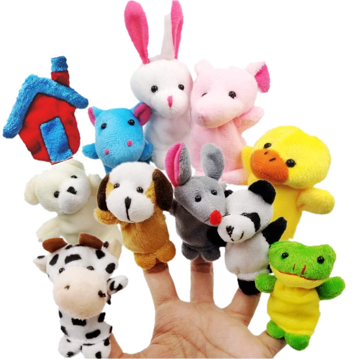 JZK 24 Finger Puppets Set animals family members cute Cloth Plush teaching dolls toddlers party bag fillers Kawaii Plush Finger stuffed toys for kids