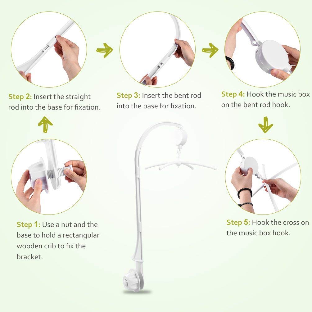 AGPTEK Baby Crib Mobile Bed Bell Holder Arm Bracket Wind-Up Music Box Holder Baby Bed Stent Set Nut Screw 28 Inch