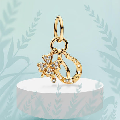 Doyafer Lucky Grass Horseshoe Pendant 925 Sterling Silver Charm Fit Women's Necklace Bracelet Holiday Birthday Gift for Family Friends