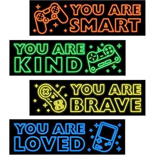 Game Wall Decals Glow in The Dark,Set of 4 Stickers -'You are Smart', 'You are Kind', 'You are Brave', 'You are Loved' Size 11.8'' x 3.14''